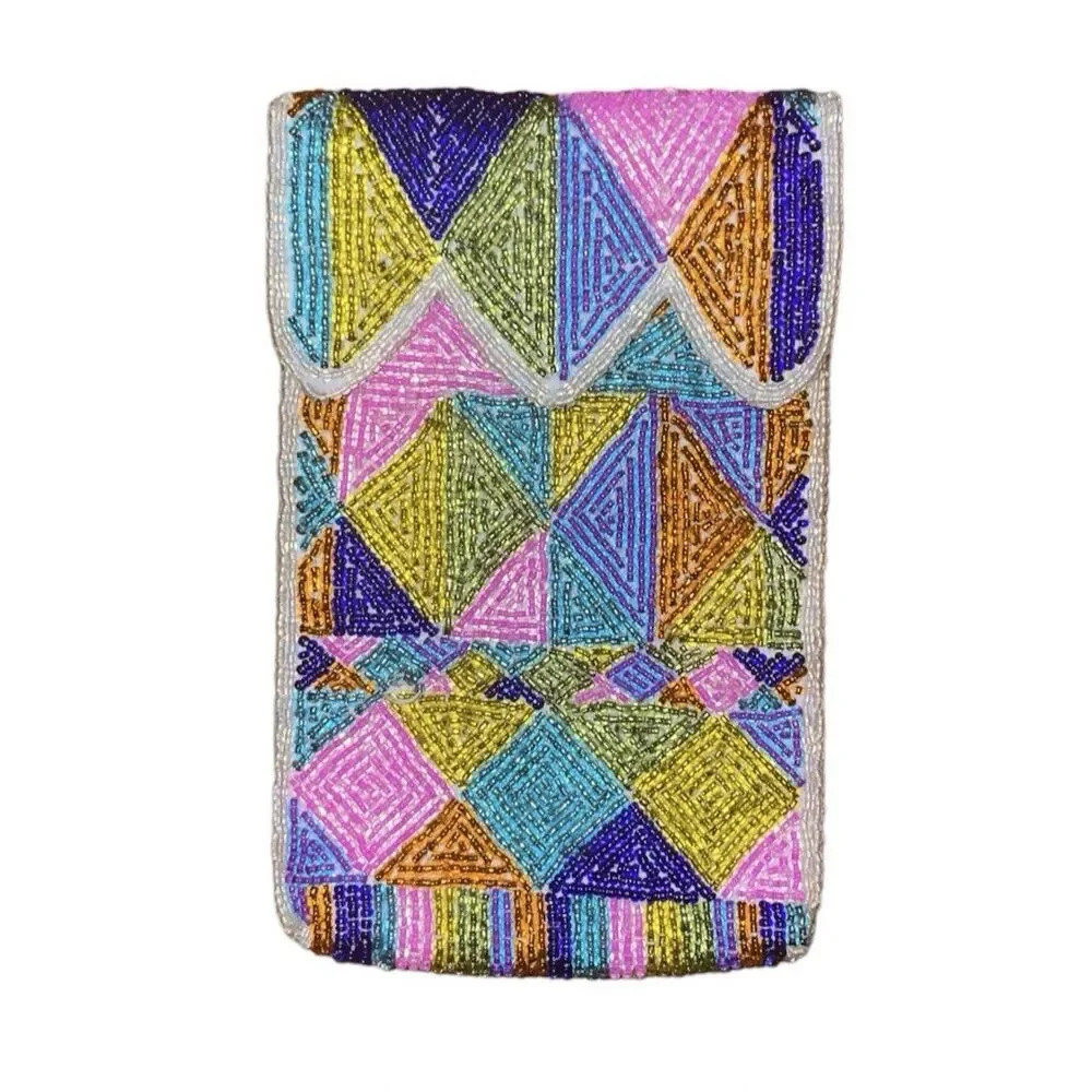 Vintage Neiman Marcus 70s Neon Beaded Designer Vintage Makeup Clutch Pouch